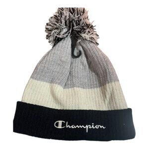 Champion Black and Cream Knit Beanie